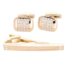 Load image into Gallery viewer, Vittorio Vico Gold Rhinestone Cufflinks & Tie Bar Set