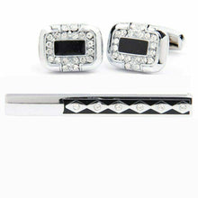Load image into Gallery viewer, Vittorio Vico Silver Rhinestone Cufflinks & Tie Bar Set