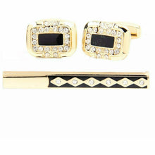 Load image into Gallery viewer, Vittorio Vico Gold Rhinestone Cufflinks & Tie Bar Set