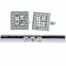 Load image into Gallery viewer, Vittorio Vico Silver Rhinestone Cufflinks & Tie Bar Set