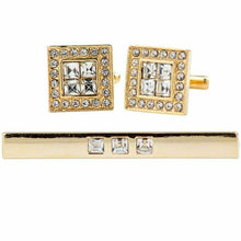 Load image into Gallery viewer, Vittorio Vico Gold Rhinestone Cufflinks & Tie Bar Set