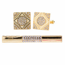 Load image into Gallery viewer, Vittorio Vico Gold Rhinestone Cufflinks & Tie Bar Set