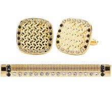 Load image into Gallery viewer, Vittorio Vico Gold Rhinestone Cufflinks & Tie Bar Set