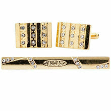 Load image into Gallery viewer, Vittorio Vico Gold Rhinestone Cufflinks & Tie Bar Set
