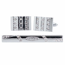 Load image into Gallery viewer, Vittorio Vico Silver Rhinestone Cufflinks & Tie Bar Set
