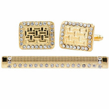 Load image into Gallery viewer, Vittorio Vico Gold Rhinestone Cufflinks & Tie Bar Set