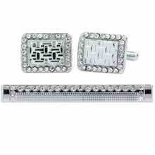 Load image into Gallery viewer, Vittorio Vico Silver Rhinestone Cufflinks & Tie Bar Set