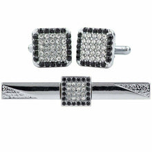 Load image into Gallery viewer, Vittorio Vico Silver Rhinestone Cufflinks & Tie Bar Set