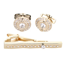 Load image into Gallery viewer, Vittorio Vico Gold Rhinestone Cufflinks & Tie Bar Set