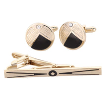 Load image into Gallery viewer, Vittorio Vico Gold Rhinestone Cufflinks & Tie Bar Set