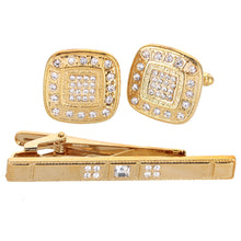 Load image into Gallery viewer, Vittorio Vico Gold Rhinestone Cufflinks & Tie Bar Set