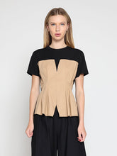 Load image into Gallery viewer, Crewneck Short Sleeve Color Contrast T-shirt
