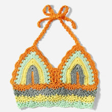 Load image into Gallery viewer, Crochet Bikini Sets Multi Color Knitted Rainbow Striped Off Shoulder Top Bottom Bikini Women's Crochet Striped Lace Up Shorts Bikini Set 2 PCS Knit Bathing Suit Swimsuit Beachwear Bathing Suit Women Swimsuit