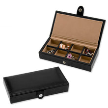 Load image into Gallery viewer, Cufflinks Rings Storage Box in Black Leather - holds 8 Pairs - Perfect for Travel