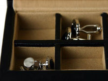 Load image into Gallery viewer, Cufflinks Rings Storage Box in Black Leather - holds 8 Pairs - Perfect for Travel