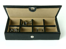 Load image into Gallery viewer, Cufflinks Rings Storage Box in Black Leather - holds 8 Pairs - Perfect for Travel