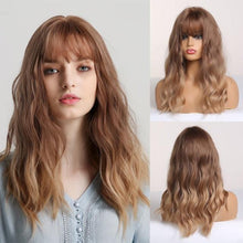 Load image into Gallery viewer, Curly Synthetic Wigs for White Women Medium Length Ombre Brown Blonde Wigs with Bangs High Temperature Cosplay Hair Wigs For Black Women Halloween Party