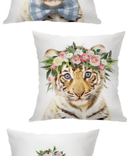 Load image into Gallery viewer, Cute Baby Animals Pattern Pillow Case Cotton Linen Cushion Cover for Home Sofa Pillow Covers, Cushion Covers Tiger Bunny Rabbit Horse Sheep Bear With Head Flowers Decorative Velvet Pillow Covers 45X45CM