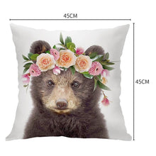 Load image into Gallery viewer, Cute Baby Animals Pattern Pillow Case Cotton Linen Cushion Cover for Home Sofa Pillow Covers, Cushion Covers Tiger Bunny Rabbit Horse Sheep Bear With Head Flowers Decorative Velvet Pillow Covers 45X45CM