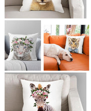 Load image into Gallery viewer, Cute Baby Animals Pattern Pillow Case Cotton Linen Cushion Cover for Home Sofa Pillow Covers, Cushion Covers Tiger Bunny Rabbit Horse Sheep Bear With Head Flowers Decorative Velvet Pillow Covers 45X45CM