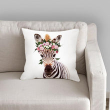 Load image into Gallery viewer, Cute Baby Animals Pattern Pillow Case Cotton Linen Cushion Cover for Home Sofa Pillow Covers, Cushion Covers Tiger Bunny Rabbit Horse Sheep Bear With Head Flowers Decorative Velvet Pillow Covers 45X45CM