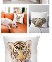 Load image into Gallery viewer, Cute Baby Animals Pattern Pillow Case Cotton Linen Cushion Cover for Home Sofa Pillow Covers, Cushion Covers Tiger Bunny Rabbit Horse Sheep Bear With Head Flowers Decorative Velvet Pillow Covers 45X45CM