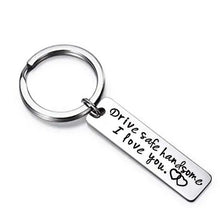 Load image into Gallery viewer, Cute Black Stainless Steel Charm Couple Drive Safe Keychain Gift for Boyfriend & Girlfriend