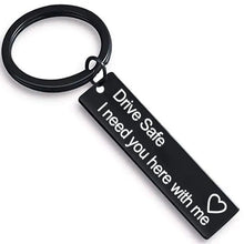 Load image into Gallery viewer, Cute Black Stainless Steel Charm Couple Drive Safe Keychain Gift for Boyfriend & Girlfriend