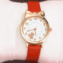 Load image into Gallery viewer, Cute Cat Gold Dial Watch Fashion Kids Leather Strap Quartz Watch Children Set Bracelet Watch Leather Band Luxury Quartz Watches Fashion Creative Wristwatch For Women Girls