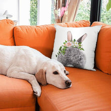 Load image into Gallery viewer, Cute Decorative Pillow Case Cover Grey Rabbit Isolated On A White Background Bunny Tail Back Soft Linen Pillow Case For Decorative Bedroom Case Cushion Covers Home Throw Pillows Flower Pillow Case Rabbit Sofa Animal Cushion Cover 45X45CM
