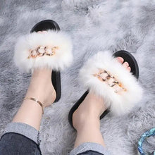 Load image into Gallery viewer, Cute Fluffy Ladies Indoor Warm Slippers Furry Luxury Flip Flops Women's Fashion Flat Soft Flip Flops