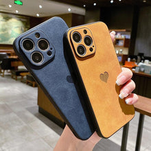Load image into Gallery viewer, Cute Love Heart Leather Phone Case Soft Shockproof Case for Women Fashion Love Heart Leather Phone Case For iPhone 13 12 11 Pro Max X XR XS Max Camera Protection Soft Back Phone Cover For Couples