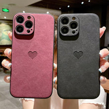 Load image into Gallery viewer, Cute Love Heart Leather Phone Case Soft Shockproof Case for Women Fashion Love Heart Leather Phone Case For iPhone 13 12 11 Pro Max X XR XS Max Camera Protection Soft Back Phone Cover For Couples