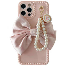 Load image into Gallery viewer, Cute Luxury Fashion 3d Bow Pearl Bracelet Girl Soft Case For iPhone 11 12 13 Pro Max 7 8 Plus Xr X Xs Se Anti-drop Cover Pearl Chain Bow Phone Case Ideal for iPhone Elegant Phone Case