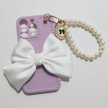 Load image into Gallery viewer, Cute Luxury Fashion 3d Bow Pearl Bracelet Girl Soft Case For iPhone 11 12 13 Pro Max 7 8 Plus Xr X Xs Se Anti-drop Cover Pearl Chain Bow Phone Case Ideal for iPhone Elegant Phone Case