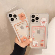 Load image into Gallery viewer, Cute Rabbit Cartoon Bear Clear Phone Case For iPhone 13 Pro Max 12 11 XS XR 7 8 14 Plus Card Holder Wallet Soft Shockproof Cover Cartoon Floral Design for Women