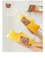 Load image into Gallery viewer, Cute Side Bear Waterproof Cotton Women Shoes Winter Warm Indoor Outdoor Wrapped Heel Slippers EVA Comfort Memory Foam Slippers Waterproof Non Skid Warm Washable Cotton Shoes Loafer Slippers