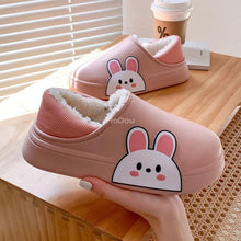 Load image into Gallery viewer, Cute Side Bear Waterproof Cotton Women Shoes Winter Warm Indoor Outdoor Wrapped Heel Slippers EVA Comfort Memory Foam Slippers Waterproof Non Skid Warm Washable Cotton Shoes Loafer Slippers
