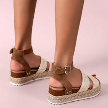 Load image into Gallery viewer, Cute Summer Women Golden Sandals Platform Heels Cross Strap Ankle Lace Beach Party Shoes Open Toe Ankle Platform Strap Casual Shoes Platform Wrap Rubber Sole Flat Sandal