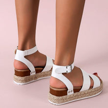 Load image into Gallery viewer, Cute Summer Women Golden Sandals Platform Heels Cross Strap Ankle Lace Beach Party Shoes Open Toe Ankle Platform Strap Casual Shoes Platform Wrap Rubber Sole Flat Sandal