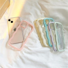Load image into Gallery viewer, Cute Transparent Curly Wave Phone Case For iPhone 14Pro 13 12 11 Pro Max X XR XS Max Candy Color Shockproof Clear Hard Cover Shockproof Popular Wavy Stylish Phone Case