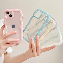 Load image into Gallery viewer, Cute Transparent Curly Wave Phone Case For iPhone 14Pro 13 12 11 Pro Max X XR XS Max Candy Color Shockproof Clear Hard Cover Shockproof Popular Wavy Stylish Phone Case