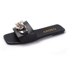 Load image into Gallery viewer, Cute Women Summer Slipper Square Toe Chain Slippers Slip On Flat Slide Sandals Beach Flip Flops Casual Shoe Sandals With Square Open Toe Slip On Comfy Slides Sandals Casual Shoes Summer Low Heeled