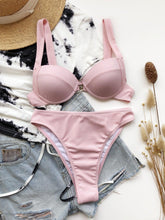 Load image into Gallery viewer, Cute Women Swimwear Pure Color Bikinis Swimsuit Women High Waist String Solid Color 2 Piece Bathing Suits Summer High Cut Push Up Bathing Suit High Waist Beach Wear Breathable Bikini