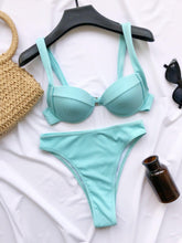 Load image into Gallery viewer, Cute Women Swimwear Pure Color Bikinis Swimsuit Women High Waist String Solid Color 2 Piece Bathing Suits Summer High Cut Push Up Bathing Suit High Waist Beach Wear Breathable Bikini