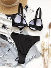 Load image into Gallery viewer, Cute Women Swimwear Pure Color Bikinis Swimsuit Women High Waist String Solid Color 2 Piece Bathing Suits Summer High Cut Push Up Bathing Suit High Waist Beach Wear Breathable Bikini