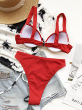 Load image into Gallery viewer, Cute Women Swimwear Pure Color Bikinis Swimsuit Women High Waist String Solid Color 2 Piece Bathing Suits Summer High Cut Push Up Bathing Suit High Waist Beach Wear Breathable Bikini