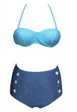 Load image into Gallery viewer, Cutest Retro Swimsuit Swimwear Vintage High Waist Swimsuit For Women Halter 2 Piece Bathing Suit Ruffle Bikini Set Tummy Control Vintage Pin Up High Waist Bikini Set For Women Swimming Bathing Suit S/M/L/XL