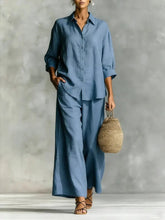 Load image into Gallery viewer, Cotton-Linen Shirt & Wide-Leg Pants Suit – 6 Colors, S–5XL