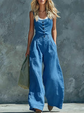 Load image into Gallery viewer, Women's Retro Button-Front High-Waist Wide-Leg Jumpsuit
